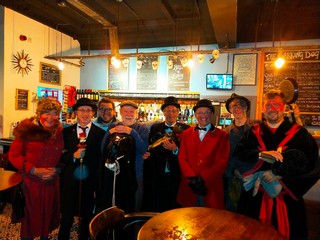 The Gang inside the Barking Dog in Urmston after their performance there 2023. (Photo: J. Jocys)